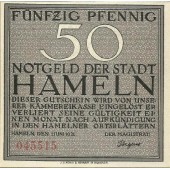 V - Notgeld - 50 Pfennig - Hameln - 19.689