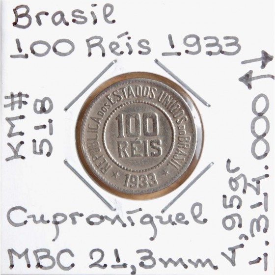 Brasil - 100 Réis 1933 - BRA7244a