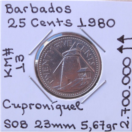 Barbados - 25 Cents 1980 - BRB8805x