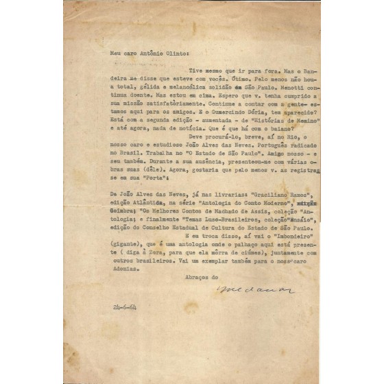 Carta - Jorge Medauar para Antonio Olinto - 24/06/1964