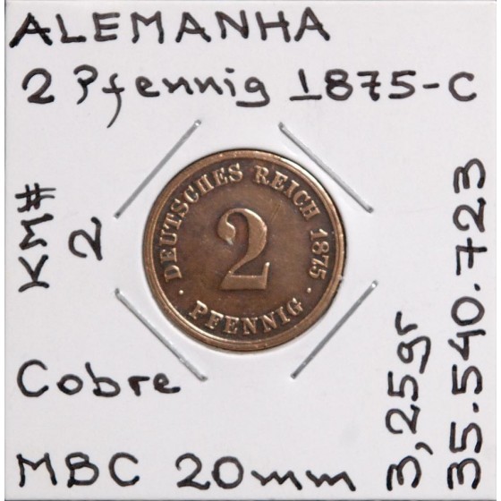 Alemanha - 2 Pfennig 1875-C - DEU8420x