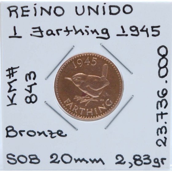 Reino Unido - 1 Farthing 1945 - GBR8577w