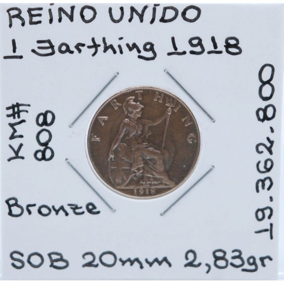 Reino Unido - 1 Farthing 1918 - GBR8580s