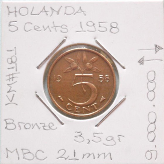 Holanda - 5 Cents 1958 - NLD2390