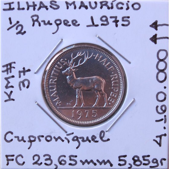 Ilhas Maurício - 1/2 Rupee 1975 - MUS8787x