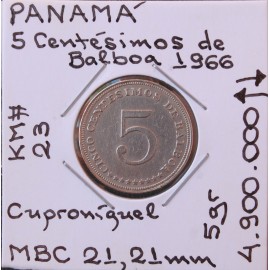 Panamá - 5 Centésimos de Balboa 1966 - PAN8581m